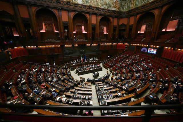A general view shows the lower house of the Italian Parliament, in Rome on April 9, 2026. (Photo by Andreas SOLARO / AFP)