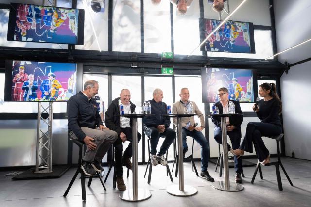 (L-R) Thomas Ueberall, General Manager of Red Bull Ring, Mario Kunasek, the governor of Styria, Helmut Marko, Austrian motorsport legend, Karl Katoch, Red Bull Erzbergrodeo, Heinz Kinigadner, Austrian former professional motocross racer and Wings for Life founder, attend a press conference of Red Bull Ring 2026 during the Styria Spring festival outside of the Vienna’s city hall in Vienna, Austria on March 09,2026. (Photo by Joe Klamar / AFP)