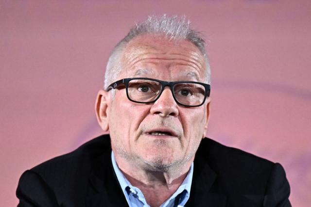 Cannes film festival General Delegate Thierry Fremaux speaks during a press conference to announce the official selection of the 79th edition of the Cannes Film Festival, at the Pathe Palace cinema in Paris on April 9, 2026. (Photo by JULIEN DE ROSA / AFP)