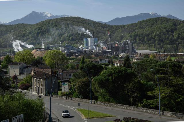 This photograph shows a general view of the paper pulp producer Fibre Excellence group's site in Saint-Gaudens, south western France, on April 9, 2026. The Fibre Excellence group, which employs 670 people, 275 in Saint-Gaudens and 270 in Tarascon, produces 500,000 tonnes annually out of the two million tonnes of paper pulp consumed in France. It is owned by Jackson Wijaya, whose family runs the Indonesian global paper giant Asia Pulp and Paper. (Photo by Ed JONES / AFP)