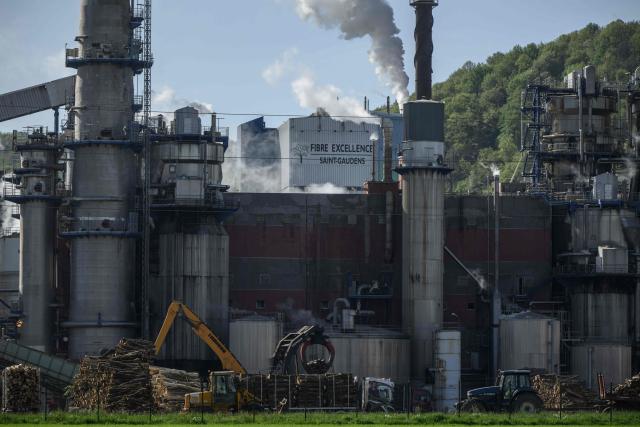 This photograph shows a general view of the paper pulp producer Fibre Excellence group's site in Saint-Gaudens, south western France, on April 9, 2026. The Fibre Excellence group, which employs 670 people, 275 in Saint-Gaudens and 270 in Tarascon, produces 500,000 tonnes annually out of the two million tonnes of paper pulp consumed in France. It is owned by Jackson Wijaya, whose family runs the Indonesian global paper giant Asia Pulp and Paper. (Photo by Ed JONES / AFP)