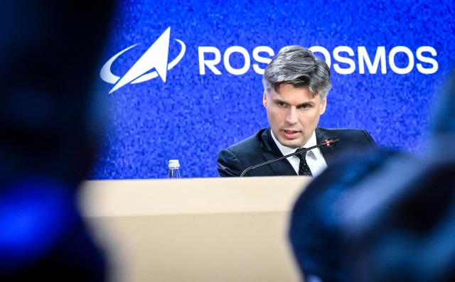 Roscosmos Russian State Space Corporation Director General Dmitry Bakanov attends a Russian Space Forum in Moscow on April 9, 2026, on the eve of the 65's annivesary of the first man in Space. Soviet cosmonaut Yuri Gagarin -  the first man in space, opened a new chapter in the history of Space exploration on April 12, 1961. (Photo by Alexander NEMENOV / AFP)