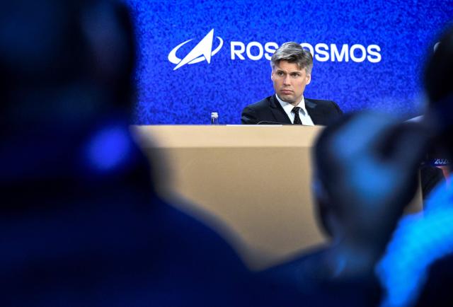 Roscosmos Russian State Space Corporation Director General Dmitry Bakanov attends a Russian Space Forum in Moscow on April 9, 2026, on the eve of the 65's annivesary of the first man in Space. Soviet cosmonaut Yuri Gagarin -  the first man in space, opened a new chapter in the history of Space exploration on April 12, 1961. (Photo by Alexander NEMENOV / AFP)
