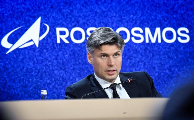 Roscosmos Russian State Space Corporation Director General Dmitry Bakanov attends a Russian Space Forum in Moscow on April 9, 2026, on the eve of the 65's annivesary of the first man in Space. Soviet cosmonaut Yuri Gagarin -  the first man in space, opened a new chapter in the history of Space exploration on April 12, 1961. (Photo by Alexander NEMENOV / AFP)