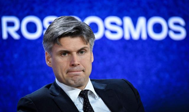 Roscosmos Russian State Space Corporation Director General Dmitry Bakanov attends a Russian Space Forum in Moscow on April 9, 2026, on the eve of the 65's annivesary of the first man in Space. Soviet cosmonaut Yuri Gagarin -  the first man in space, opened a new chapter in the history of Space exploration on April 12, 1961. (Photo by Alexander NEMENOV / AFP)