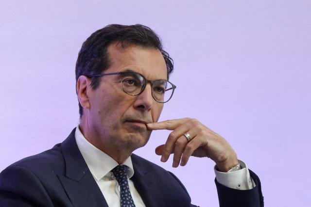 France's Labour Minister Jean-Pierre Farandou looks on during a press conference to present the plan to reduce absenteeism at work, in Paris on April 9, 2026. France's Health Minister confirmed to the National Assembly on April 1, 2026 that the government is preparing to announce measures to curb the current rise in sick pay, which is "no longer sustainable" for the National Health Service. This also includes making it easier for employers to monitor absenteeism and providing employers with guidelines on best practice regarding working conditions. (Photo by Ludovic MARIN / AFP)