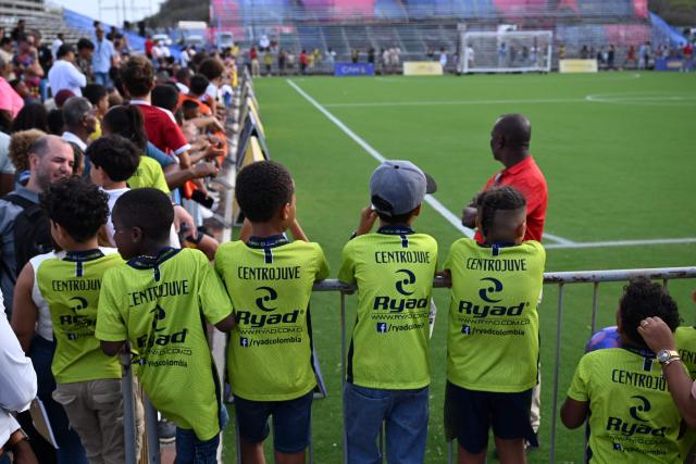 Children attend the Legends Football Tournament in Willemstad, Curacao, in the Dutch Caribbean, on April 8, 2026. (Photo by Raul ARBOLEDA / AFP)