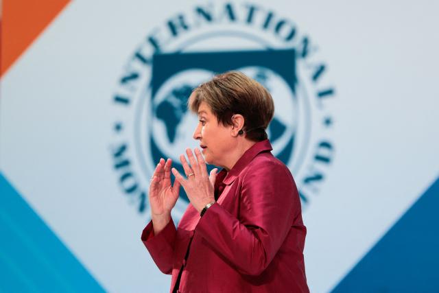 International Monetary Fund (IMF) managing director Kristalina Georgieva delivers a curtain-raiser speech for the 2026 Spring Meetings at IMF headquarters in Washington, DC, on April 9, 2026. (Photo by Kent Nishimura / AFP)