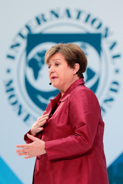 International Monetary Fund (IMF) managing director Kristalina Georgieva delivers a curtain-raiser speech for the 2026 Spring Meetings at IMF headquarters in Washington, DC, on April 9, 2026. (Photo by Kent Nishimura / AFP)