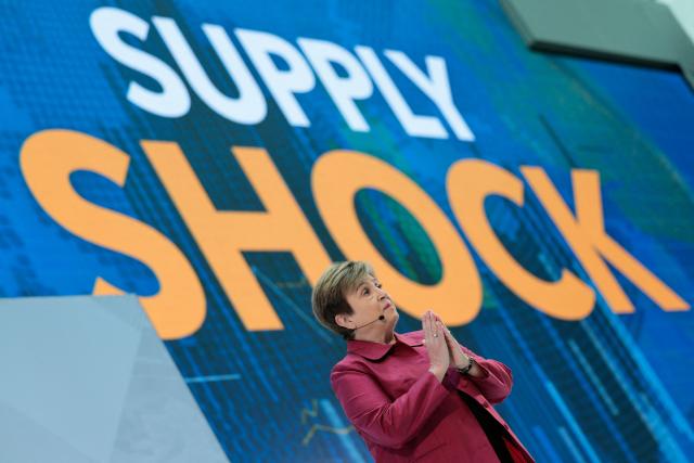 International Monetary Fund (IMF) managing director Kristalina Georgieva delivers a curtain-raiser speech for the 2026 Spring Meetings at IMF headquarters in Washington, DC, on April 9, 2026. (Photo by Kent Nishimura / AFP)