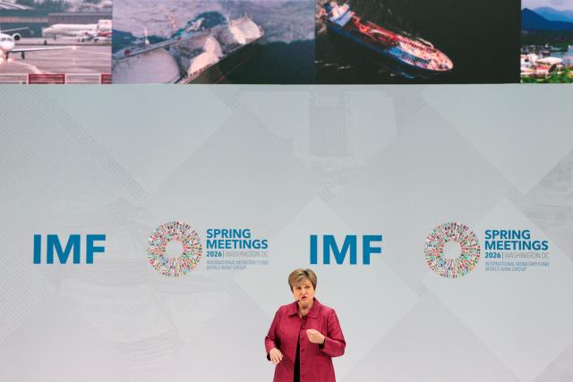 International Monetary Fund (IMF) managing director Kristalina Georgieva delivers a curtain-raiser speech for the 2026 Spring Meetings at IMF headquarters in Washington, DC, on April 9, 2026. (Photo by Kent Nishimura / AFP)