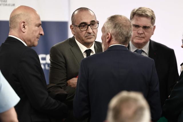 French Interior Minister Laurent Nunez looks on ahead of a press conference at the police station of Marseille's 2nd arrondissement, in Marseille, southeastern France on April 9, 2026. Laurent Nunez officially designated the National Directorate of the Judicial Police (DNPJ) to lead the fight against organized crime, "elevated to the rank of absolute interministerial priority", during a press conference on April 9, 2026, in Marseille. To present his plan, the Minister of the Interior chose Marseille, where the DZ Mafia, a powerful criminal group dominating the drug market in the south, is based. (Photo by Thibaud MORITZ / AFP)