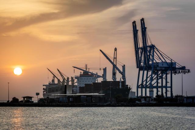 A general view of cargo ships docked at a section of the port of Djibouti, the country’s main economic hub, in Djibouti, on April 9, 2026. (Photo by Luis TATO / AFP)