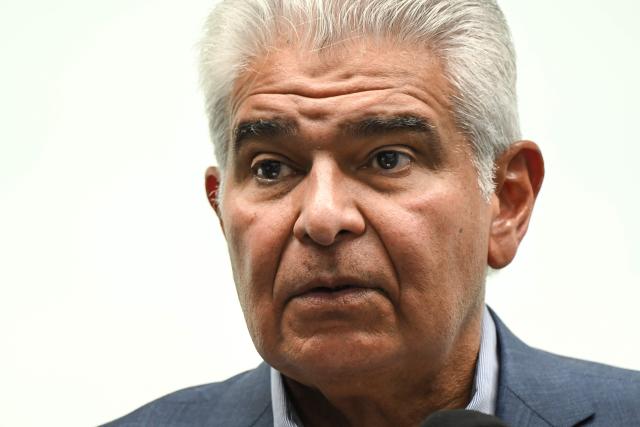 Panama's President Jose Raul Mulino speaks to the media at Balboa port in Panama City on April 9, 2026. Mulino said on April 9, 2026, his country does not want "problems" with China, but neither will it allow the detention of Panamanian-flagged vessels in its ports to be prolonged in retaliation for a dispute with the Hong Kong-based company Hutchison. (Photo by MARTIN BERNETTI / AFP)