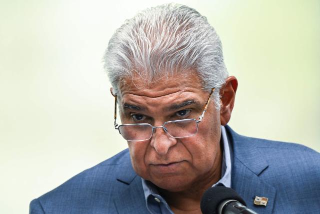 Panama's President Jose Raul Mulino speaks to the media at Balboa port in Panama City on April 9, 2026. Mulino said on April 9, 2026, his country does not want "problems" with China, but neither will it allow the detention of Panamanian-flagged vessels in its ports to be prolonged in retaliation for a dispute with the Hong Kong-based company Hutchison. (Photo by MARTIN BERNETTI / AFP)