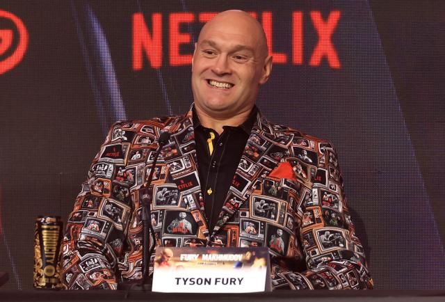 Britain's two-time former world heavyweight champion Tyson Fury attends a press conference in central London on April 9, 2026, ahead of their heavyweight boxing match on April 11.  (Photo by Toby Shepheard / AFP)