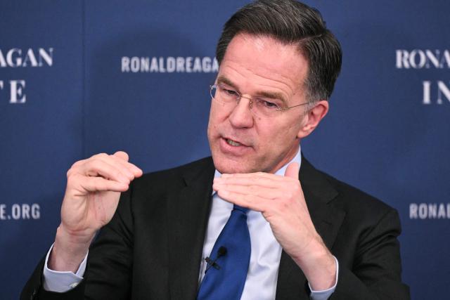 NATO Secretary-General Mark Rutte speaks at the Reagan Presidential Foundation and Institute in Washington, DC on April 9, 2026. (Photo by Mandel NGAN / AFP)
