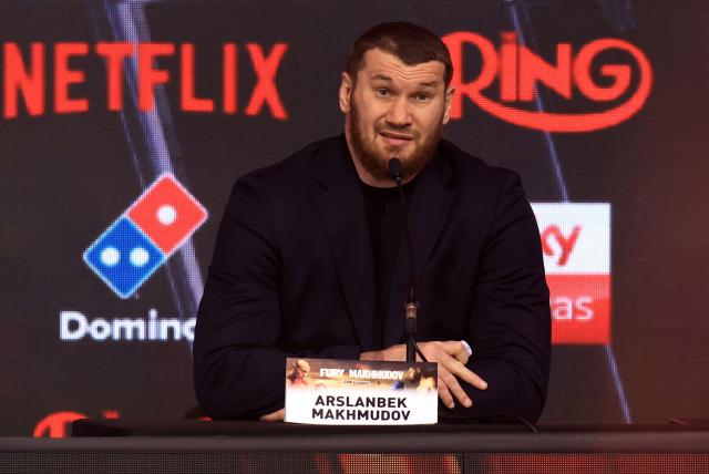 Russia's Arslanbek Makhmudov speaks during a press conference in central London on April 9, 2026, ahead of their heavyweight boxing match with Britain's two-time former world heavyweight champion Tyson Fury on April 11. (Photo by Toby Shepheard / AFP)