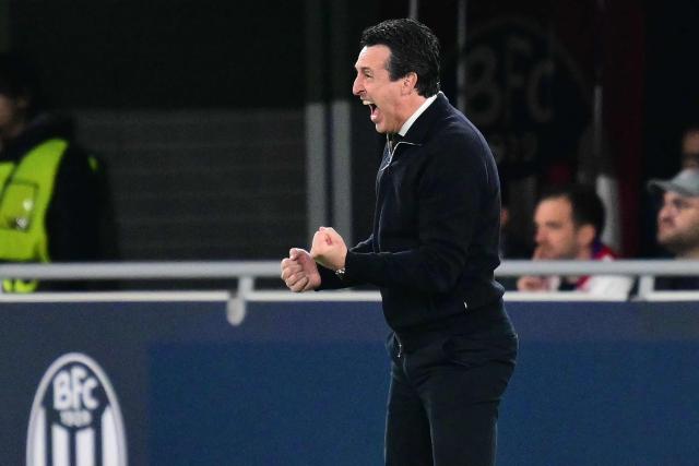 Aston Villa's Spanish manager Unai Emery reacts during the UEFA Europa League quarter final first leg football match between Bologna and Aston Villa at the Renato Dall'Ara stadium in Bologna on April 9, 2026. (Photo by Stefano RELLANDINI / AFP)
