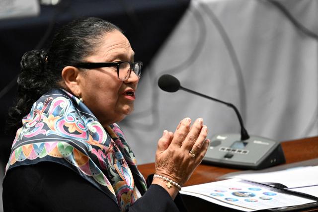 Guatemala's attorney general Consuelo Porras speaks during a meeting of the commission that nominates finalists for the election of the attorney general for the next four-year term at the Supreme Court in Guatemala City on April 9, 2026. (Photo by JOHAN ORDONEZ / AFP)