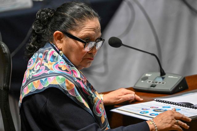 Guatemala's attorney general Consuelo Porras looks on during a meeting of the commission that nominates finalists for the election of the attorney general for the next four-year term at the Supreme Court in Guatemala City on April 9, 2026. (Photo by JOHAN ORDONEZ / AFP)