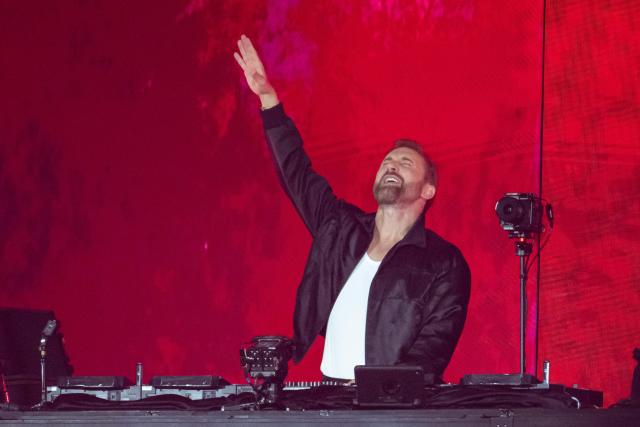 (FILES) French DJ, composer and producer David Guetta performs on stage during a concert held on the occasion of France's annual street music festival, 'Fete de la Musique', at the Velodrome Stadium in Marseille on June 21, 2025. Thousands of fans have gathered in the California desert for the hotly anticipated Coachella Festival, which kicks off on April 10, 2026 with pop princess Sabrina Carpenter in the headliner spotlight. The star-studded line-up -- which also includes headliners Justin Bieber and Colombia's Karol G -- will grace the stage in Indio on two consecutive weekends, kicking off the US music festival circuit for 2026. (Photo by MIGUEL MEDINA / AFP)