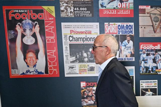 Marseille's US owner Frank McCourt leaves after a press conference at the Velodrome Stadium in Marseille, southeastern France, on April 10, 2026. Appointed president of Olympique de Marseille on April 10, 2026, Stephane Richard is a senior executive who has worked in ministerial offices and served as CEO of the telecommunications group Orange for over 10 years, and who has some ties to Marseille. (Photo by Gabriel BOUYS / AFP)