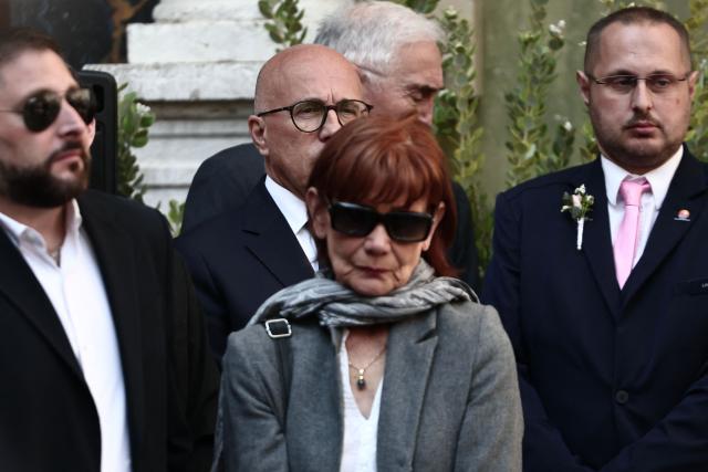 Mayor of Nice Eric Ciotti stands after attending the funeral ceremony of Loana Petrucciani, the first reality TV star in France, at the cathedral of Sainte-Reparate in Nice, southeastern France where she was found dead at her home at the age of 48, on April 10, 2026. (Photo by Thibaud MORITZ / AFP)