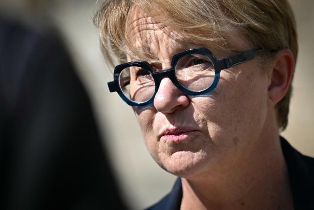 Rennes Mayor Nathalie Appere attends a lawyers' gathering in front of the Parlement of Brittany building as part of a national strike against a bill on criminal justice and respect for victims, in Rennes, western France, on April 10, 2026. (Photo by Lou BENOIST / AFP)