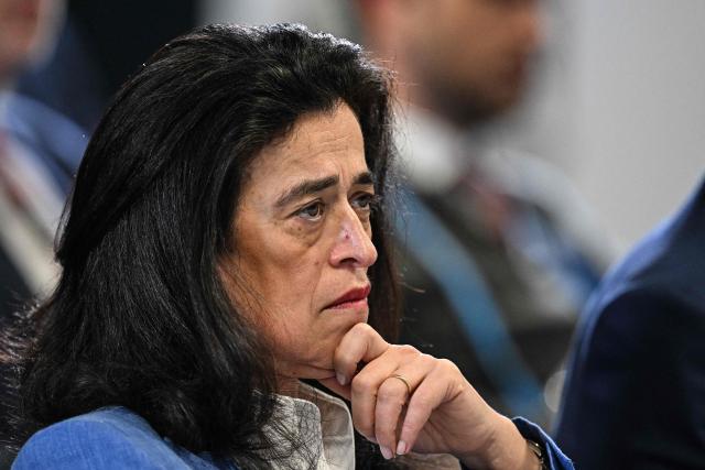 Sheherazade Semsar-de Boisseson, CEO of McCourt Global attends Marseille's US owner's press conference at the Velodrome Stadium in Marseille, southeastern France, on April 10, 2026. (Photo by Gabriel BOUYS / AFP)