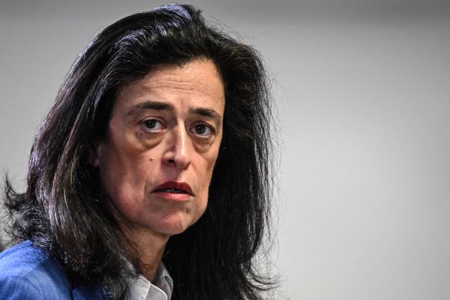 Sheherazade Semsar-de Boisseson, CEO of McCourt Global attends Marseille's US owner's press conference at the Velodrome Stadium in Marseille, southeastern France, on April 10, 2026. (Photo by Gabriel BOUYS / AFP)