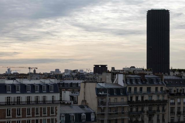 A photo shows the Montparnasse Tower in Paris on April 10, 2026. (Photo by JOEL SAGET / AFP)