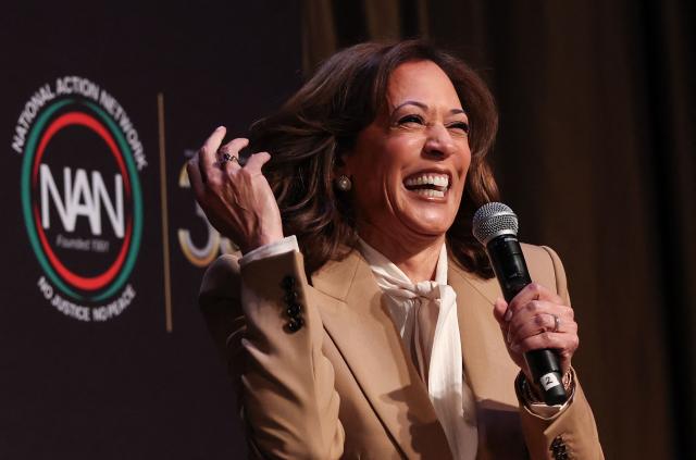 Former US Vice President Kamala Harris speaks at the National Action Network (NAN) convention in New York on April 10, 2026. (Photo by TIMOTHY A. CLARY / AFP)