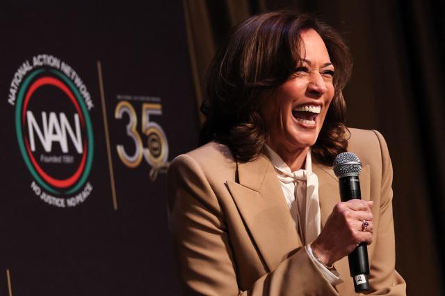 Former US Vice President Kamala Harris speaks at the National Action Network (NAN) convention in New York on April 10, 2026. (Photo by TIMOTHY A. CLARY / AFP)