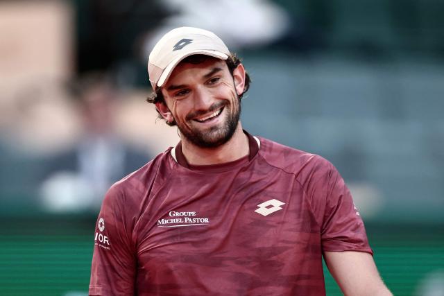 Monaco's Valentin Vacherot reacts as he plays against Australia's Alex De Minaur during the Monte Carlo ATP Masters Series Tournament quarter final tennis match on Court Rainier III at the Monte-Carlo Country Club in Roquebrune-Cap-Martin, south-eastern France on April 10, 2026. (Photo by Thibaud MORITZ / AFP)