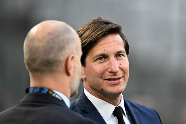 French TV journalist Xavier Domergue attends the French L1 football match between Olympique de Marseille (OM) and FC Metz at the Stade Velodrome in Marseille, southern France, on April 10, 2026. (Photo by Gabriel BOUYS / AFP)