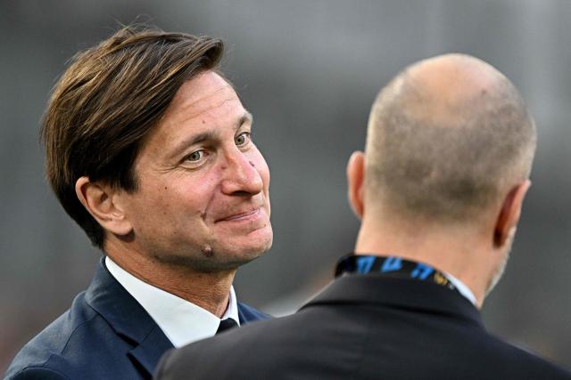 French TV journalist Xavier Domergue attends the French L1 football match between Olympique de Marseille (OM) and FC Metz at the Stade Velodrome in Marseille, southern France, on April 10, 2026. (Photo by Gabriel BOUYS / AFP)