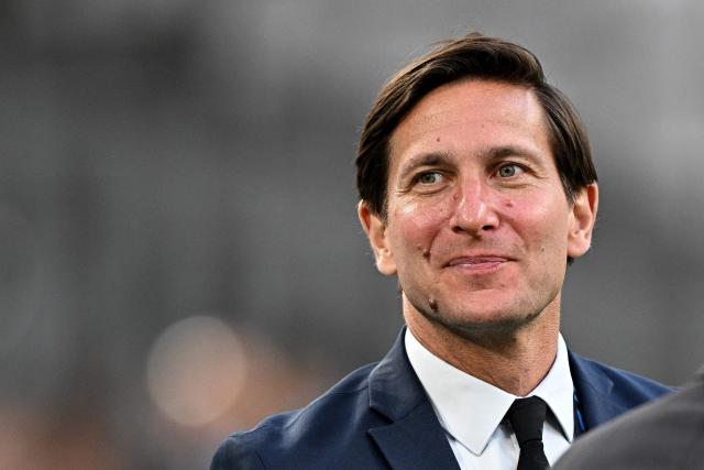 French TV journalist Xavier Domergue attends the French L1 football match between Olympique de Marseille (OM) and FC Metz at the Stade Velodrome in Marseille, southern France, on April 10, 2026. (Photo by Gabriel BOUYS / AFP)