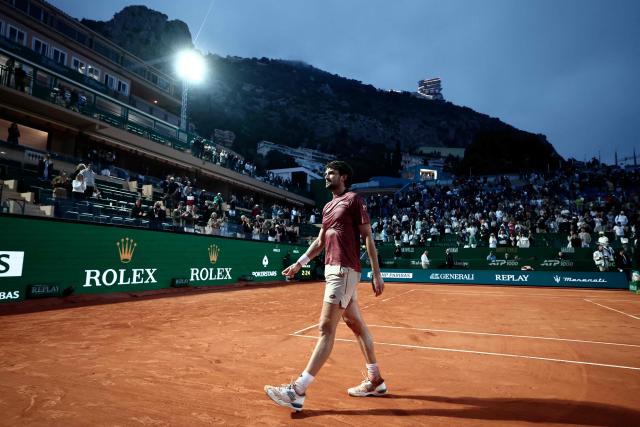 TOPSHOT - Monaco's Valentin Vacherot celebrates after winning against Australia's Alex De Minaur during the Monte Carlo ATP Masters Series Tournament quarter final tennis match on Court Rainier III at the Monte-Carlo Country Club in Roquebrune-Cap-Martin, south-eastern France on April 10, 2026. (Photo by Thibaud MORITZ / AFP)