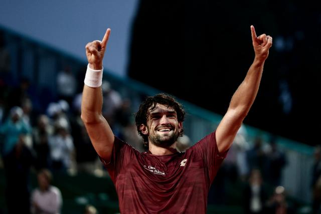 Monaco's Valentin Vacherot celebrates after winning against Australia's Alex De Minaur during the Monte Carlo ATP Masters Series Tournament quarter final tennis match on Court Rainier III at the Monte-Carlo Country Club in Roquebrune-Cap-Martin, south-eastern France on April 10, 2026. (Photo by Thibaud MORITZ / AFP)