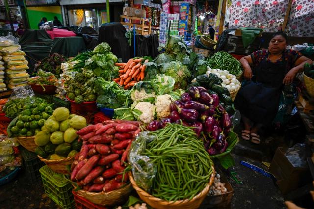 A woman waits for customers at La Terminal market in Guatemala City on April 10, 2026. (Photo by JOHAN ORDONEZ / AFP)