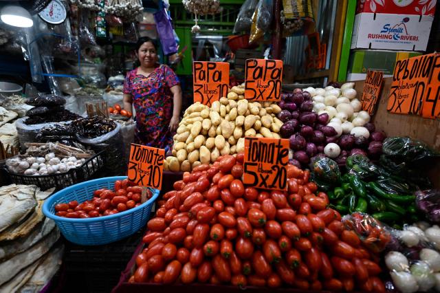 A woman waits for customers at La Terminal market in Guatemala City on April 10, 2026. (Photo by JOHAN ORDONEZ / AFP)