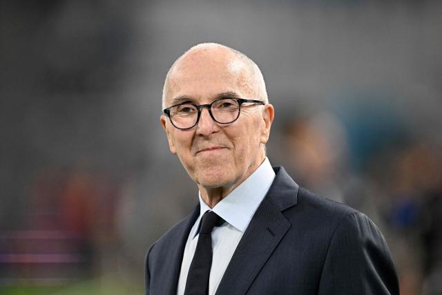 Marseille's US owner Frank McCourt arrives prior to the French L1 football match between Olympique de Marseille (OM) and FC Metz at the Stade Velodrome in Marseille, southern France, on April 10, 2026. (Photo by Gabriel BOUYS / AFP)