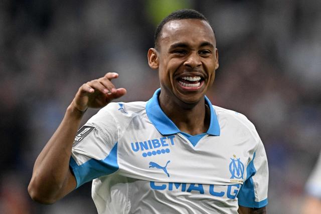 Marseille's Brazilian forward #14 Igor Paixao celebrates after scoring a goal during the French L1 football match between Olympique de Marseille (OM) and Metz FC at the Stade Velodrome in Marseille, southern France on April 10, 2026. (Photo by Gabriel BOUYS / AFP)