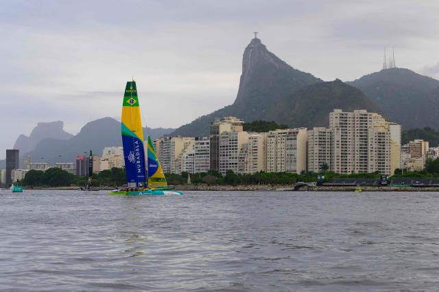 Mubadala Brazil SailGP team train ahead of the Rio 2026 SailGP in Guanabara Bay in Rio de Janeiro, Brazil on April 10, 2026. (Photo by Pablo PORCIUNCULA / AFP)