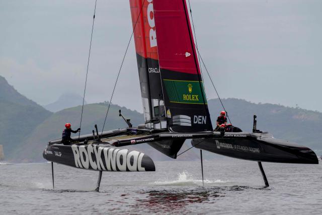 Rockwool Racing Denmark SailGP team trains ahead of the Rio 2026 SailGP in Guanabara Bay in Rio de Janeiro, Brazil on April 10, 2026. (Photo by Pablo PORCIUNCULA / AFP)