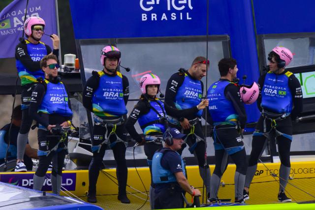 Mubadala Brazil SailGP team members train ahead of the Rio 2026 SailGP in Guanabara Bay in Rio de Janeiro, Brazil on April 10, 2026. (Photo by Pablo PORCIUNCULA / AFP)