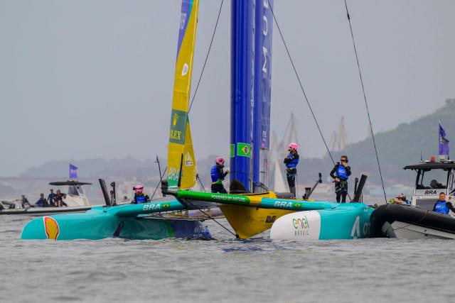 Mubadala Brazil SailGP team trains ahead of the Rio 2026 SailGP in Guanabara Bay in Rio de Janeiro, Brazil on April 10, 2026. (Photo by Pablo PORCIUNCULA / AFP)