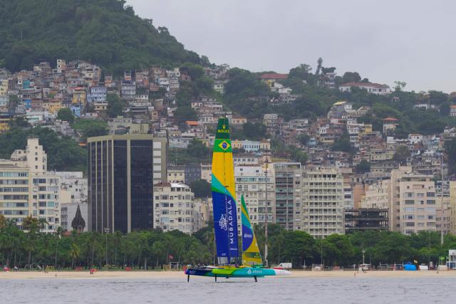 Mubadala Brazil SailGP team train ahead of the Rio 2026 SailGP in Guanabara Bay in Rio de Janeiro, Brazil on April 10, 2026. (Photo by Pablo PORCIUNCULA / AFP)