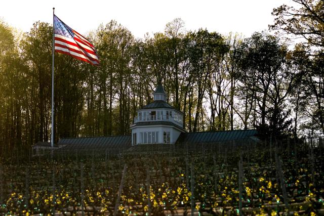A US flag flies over the Trump Winery in Charlottesville, Virginia on April 10, 2026. President Trump is in Charlottesville, Virginia to attend a MAGA inc. meeting and dinner at Trump Winery. (Photo by Jim WATSON / AFP)